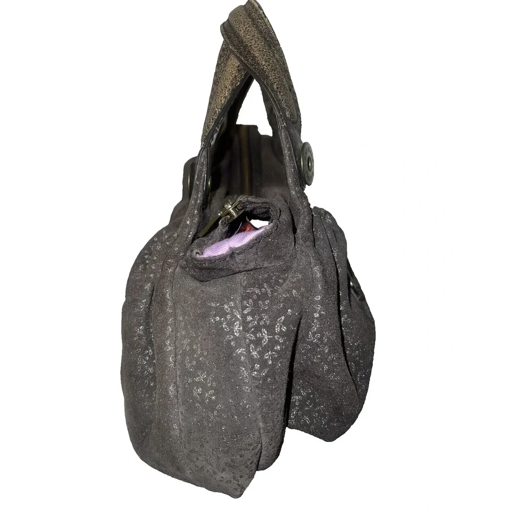 Gap 1969 Jeans Brown Suede Metallic Floral Hobo Bag Slouchy Satchel Purse